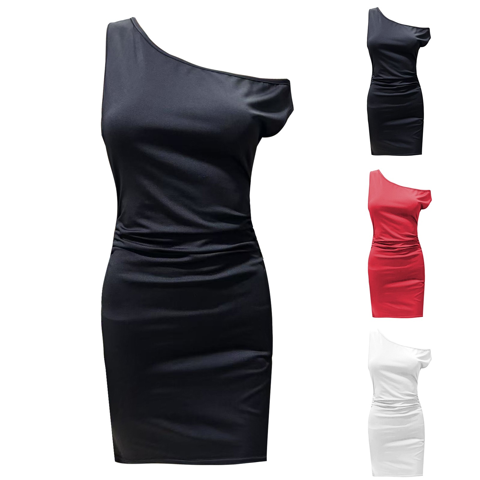 thumbnail image 4 of Vestido ajustado de color liso con hombros descubiertos: cómoda prenda informal de negocios/ropa de playa para el verano con cinturón, lavable a máquina, tallas reales S-XL, 4 of 6